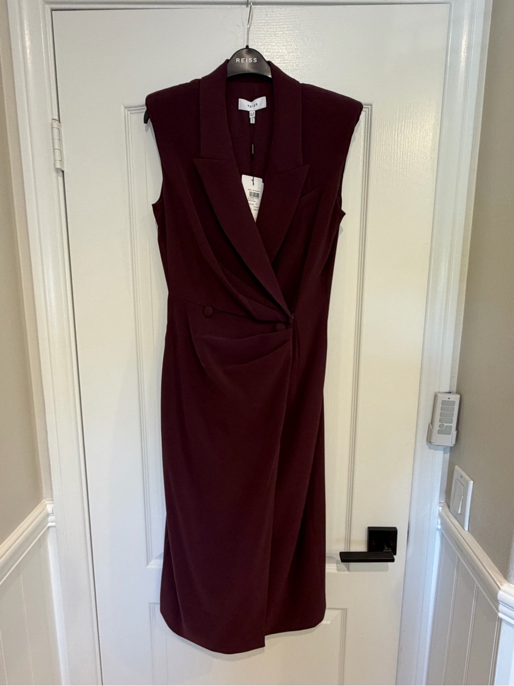 Reiss Cecile Tux Bodycon Midi Dress in Plum - Picture 5 of 8